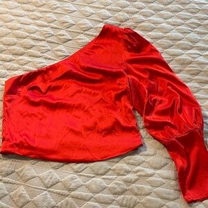 Sugarlips Red One-Shoulder Satin Blouse